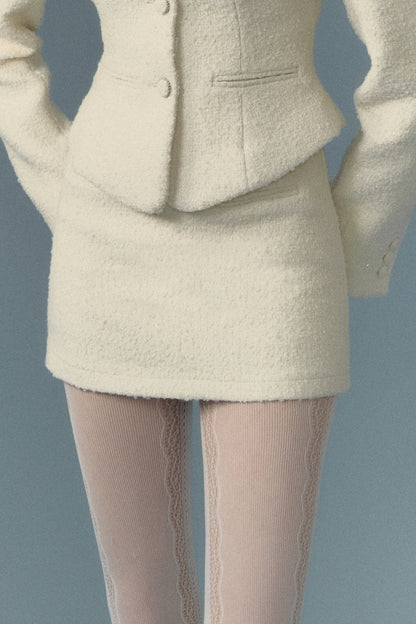 Woven Tweed Jacket and Fishtail Skirt Set-Up