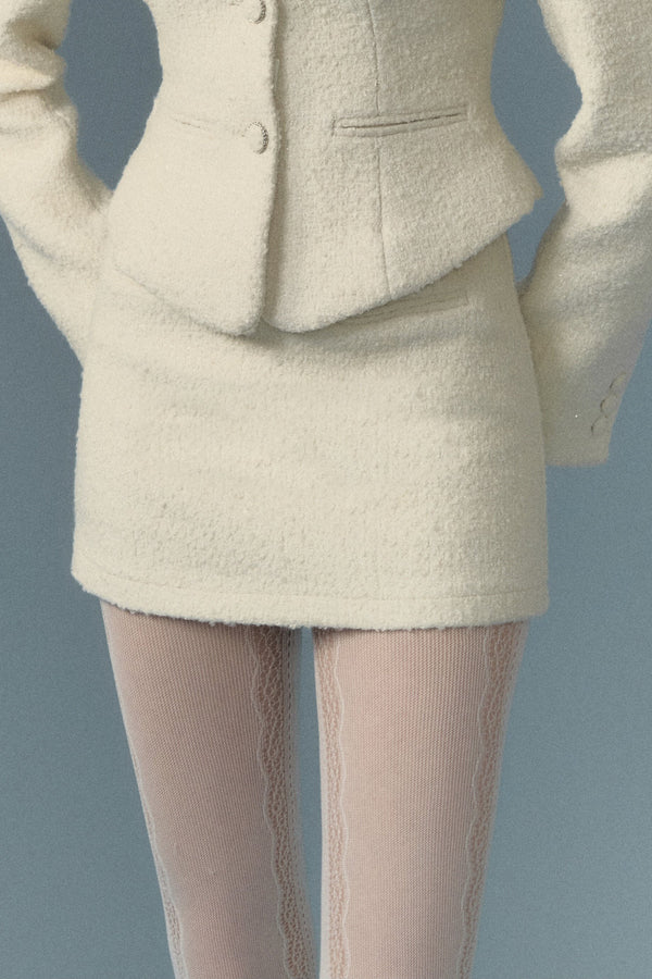 Woven Tweed Jacket and Fishtail Skirt Set-Up