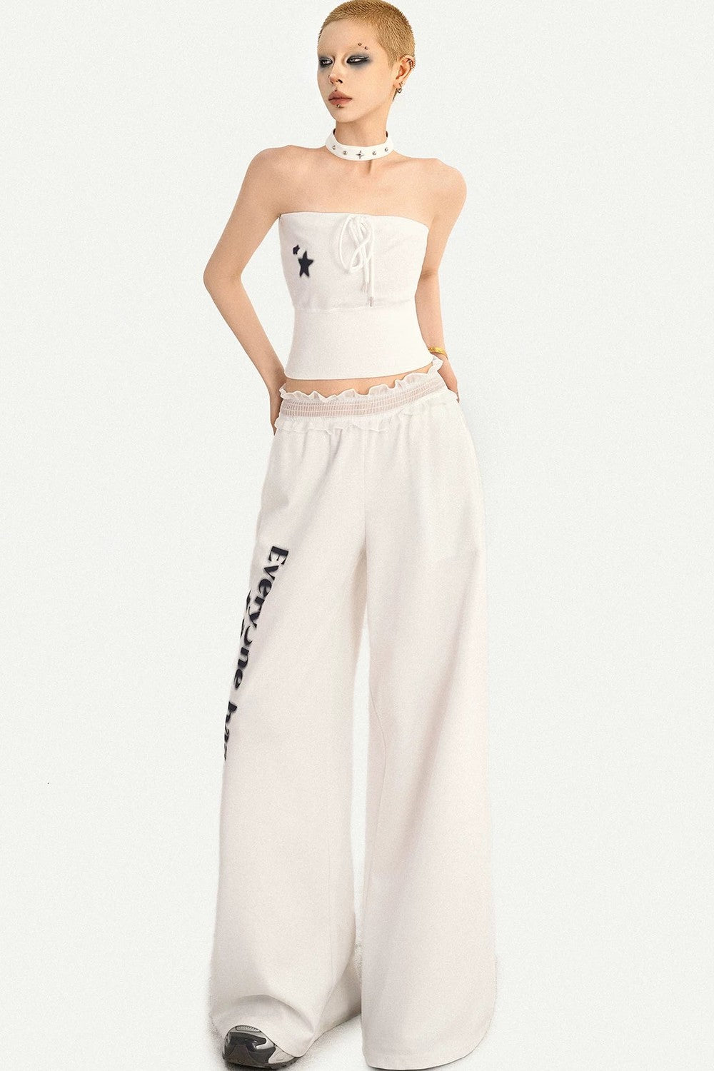 Letter Print Wide-Leg Pants