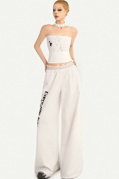 Letter Print Wide-Leg Pants