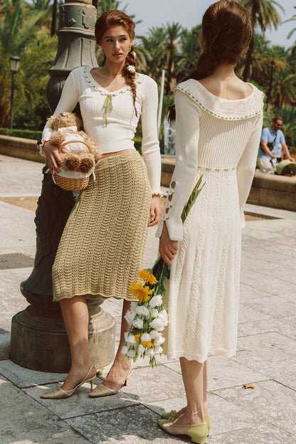 French Pastoral Retro Lazy Simple Knitted Top Set-Up