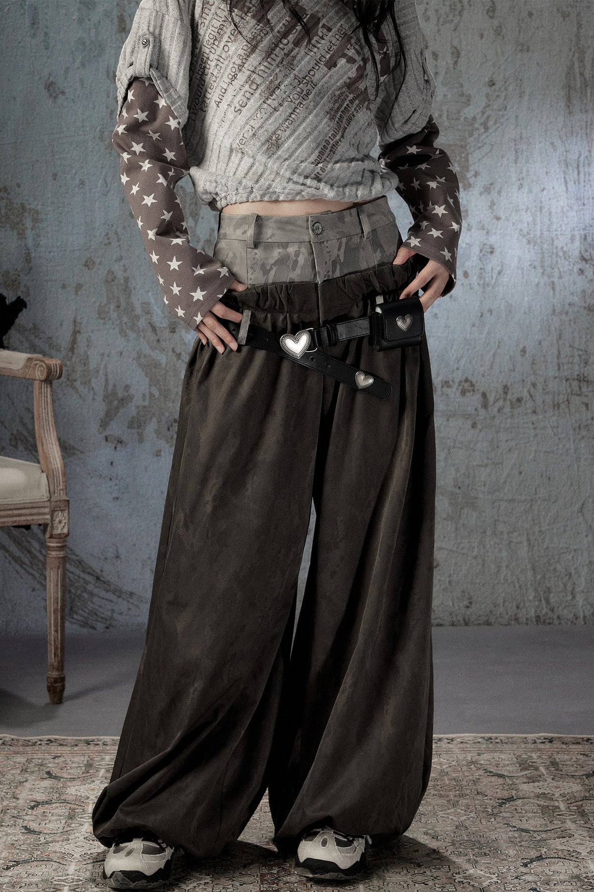 Double-Waist Belted Pants