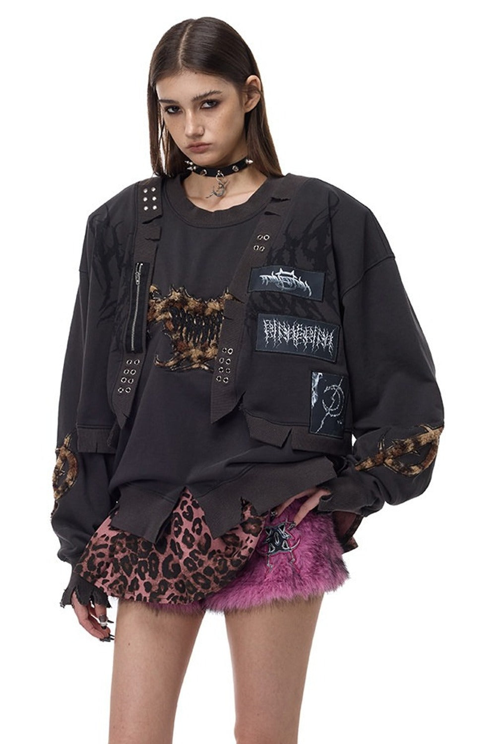 Leopard Patch Embroidery Sweatshirt