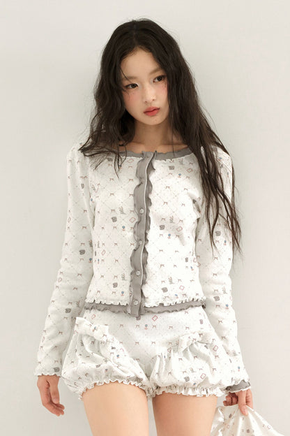 Cardigan in maglia a maniche lunghe con stampa bicolore