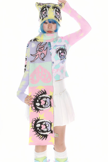 Comic Eye Knitted Long Scarf Set-Up