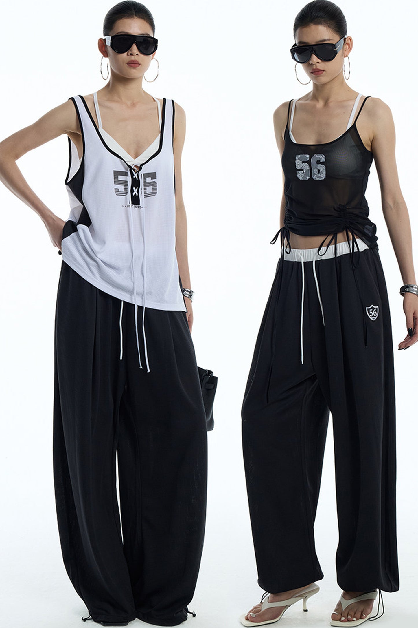 Black White Color-Block Sports Pants