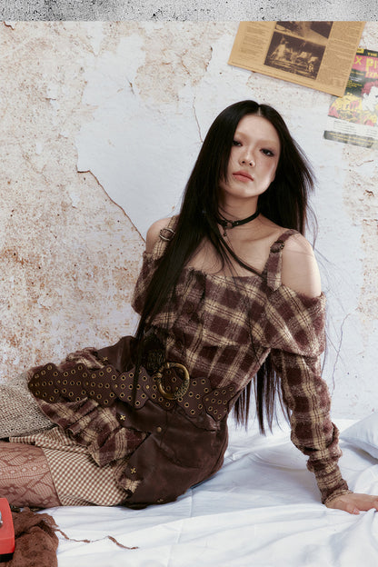 Off-Shoulder Plaid Ruffle Dress