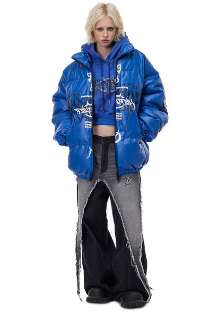 Logo PU Leather Motorcycle Puffer Jacket