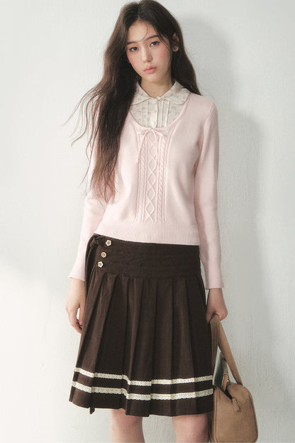 Retro Design Corduroy Pleated Skirt