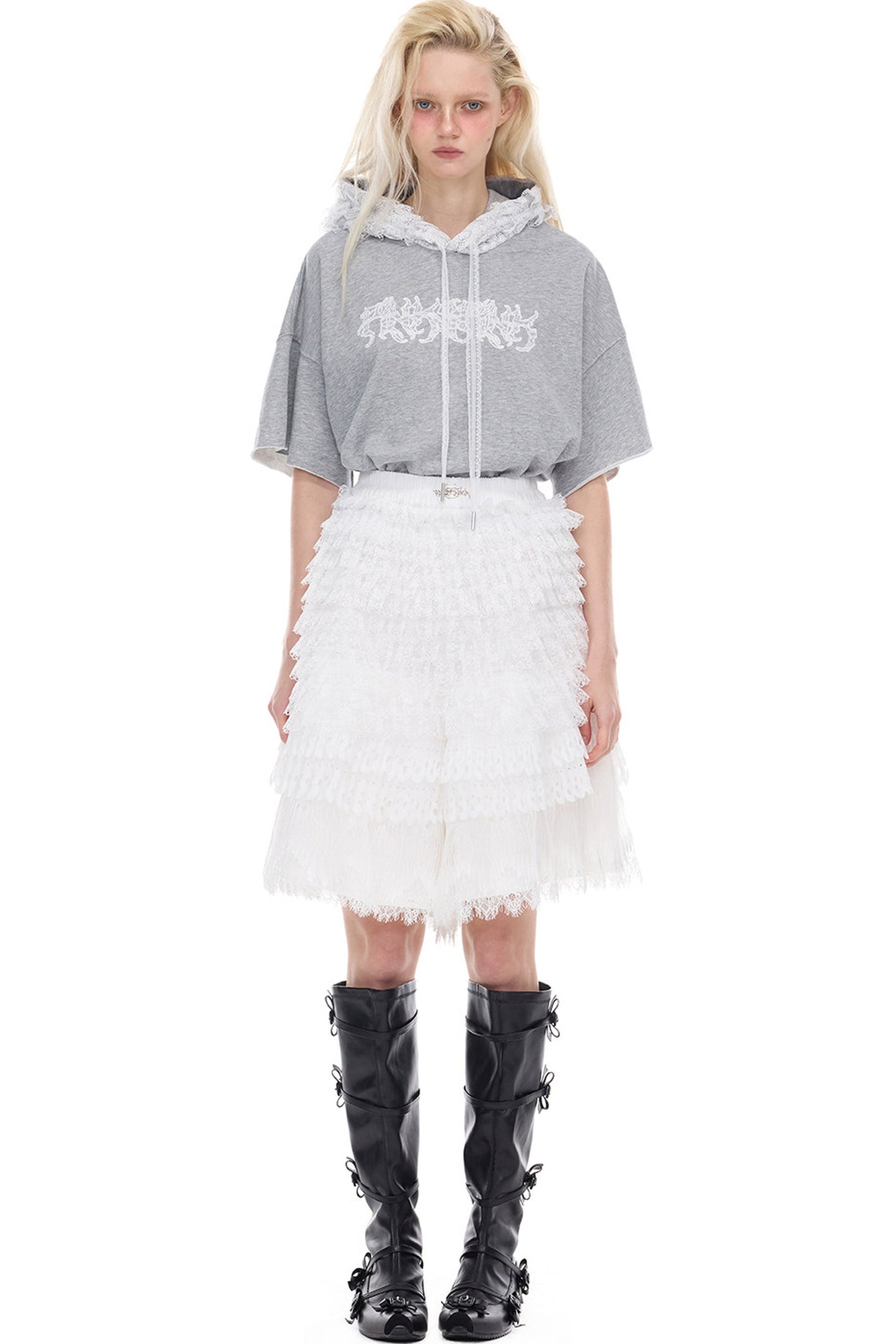 Lace Collar Hoodie T-Shirt