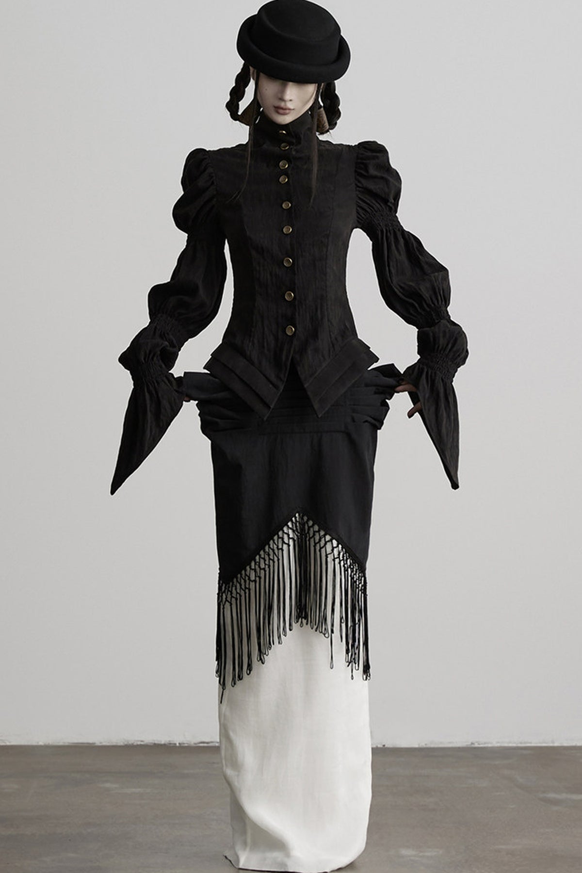 Three-Dimensional Lotus Sleeve Long-Sleeve High-Neck Shirt