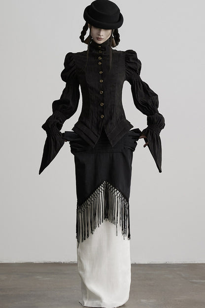 Three-Dimensional Lotus Sleeve Long-Sleeve High-Neck Shirt