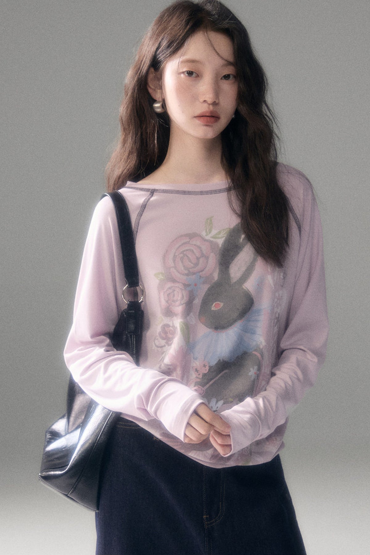 Bunny Print Tencel Long-Sleeved T-Shirt and Pants Set-Up