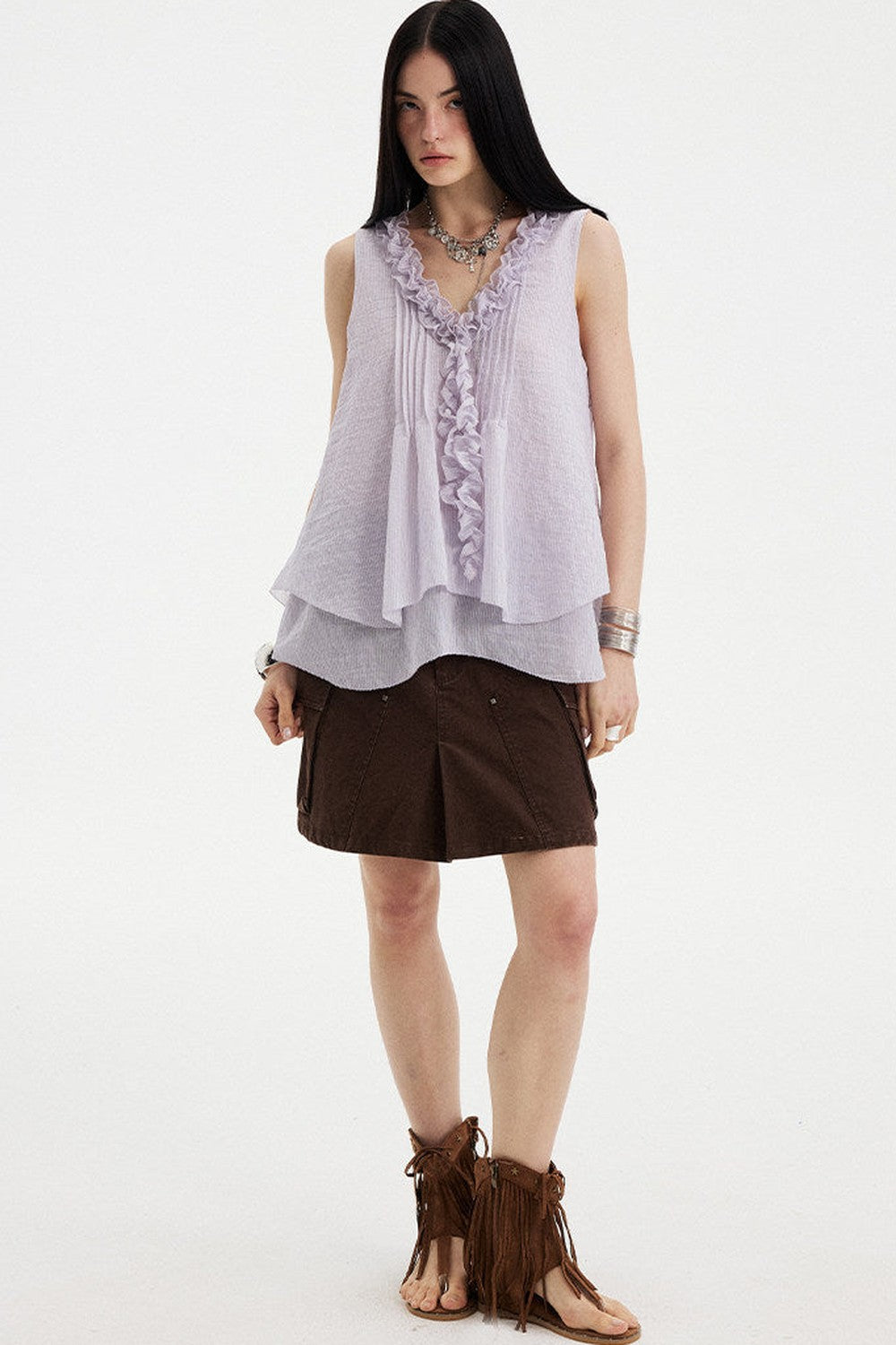 Washed Coffee Cargo A-Line Skirt