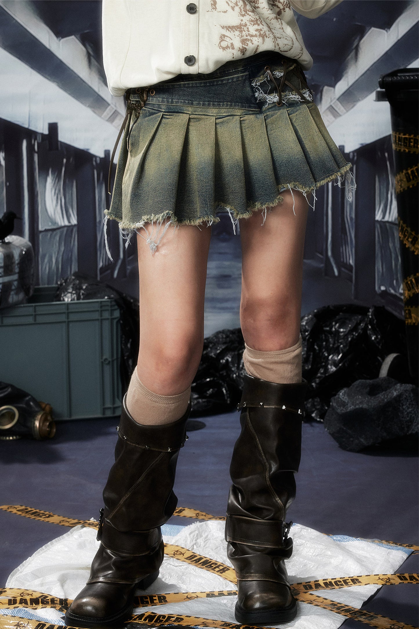 Vintage Denim Pleated Skirt