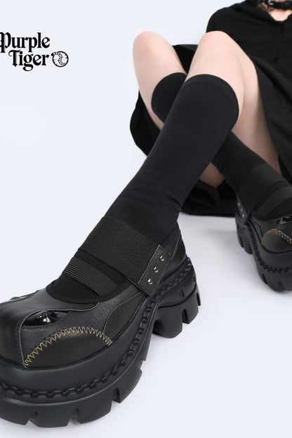 Dark Design Platform Height-Increasing Mary Jane Shoes