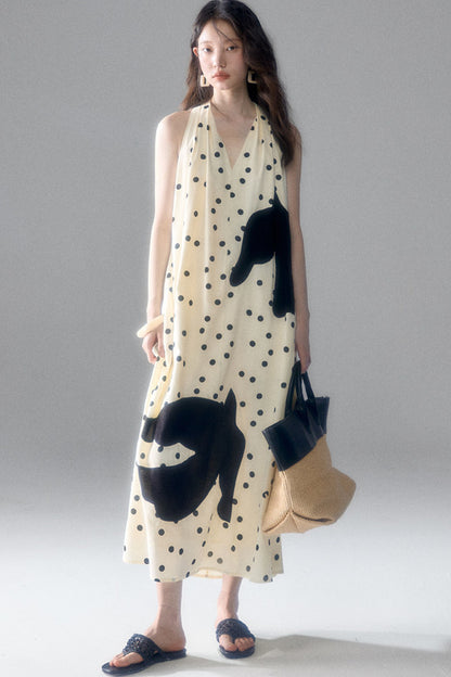 Polka Dot Bird Halter Dress