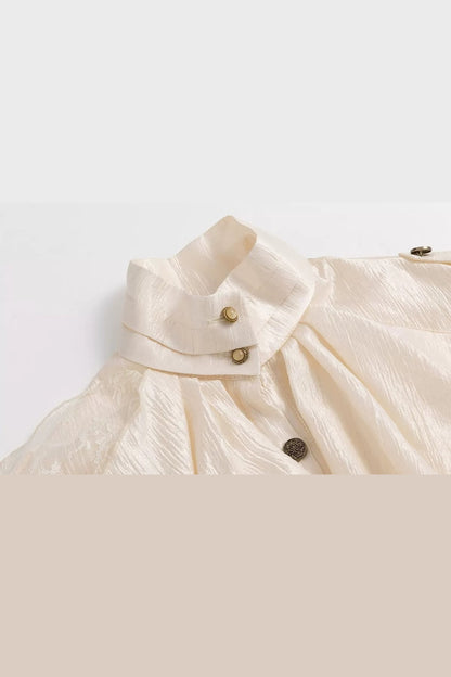High Collar Ruffle Acetate Shirt