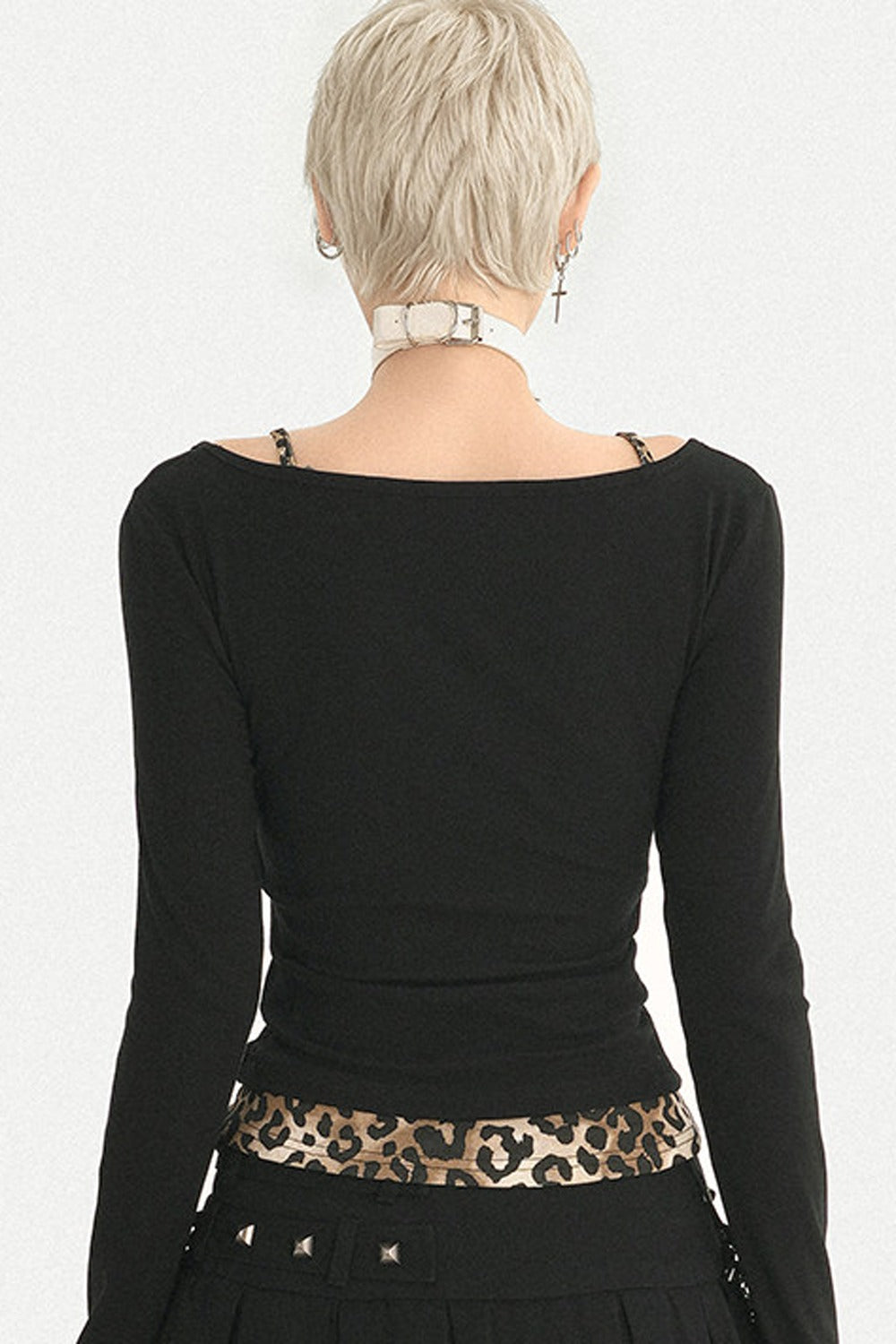 Leopard Layered-Look Letter Print Top