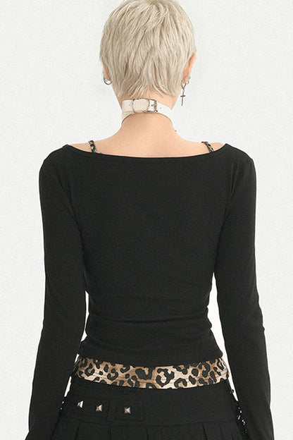 Leopard Layered-Look Letter Print Top