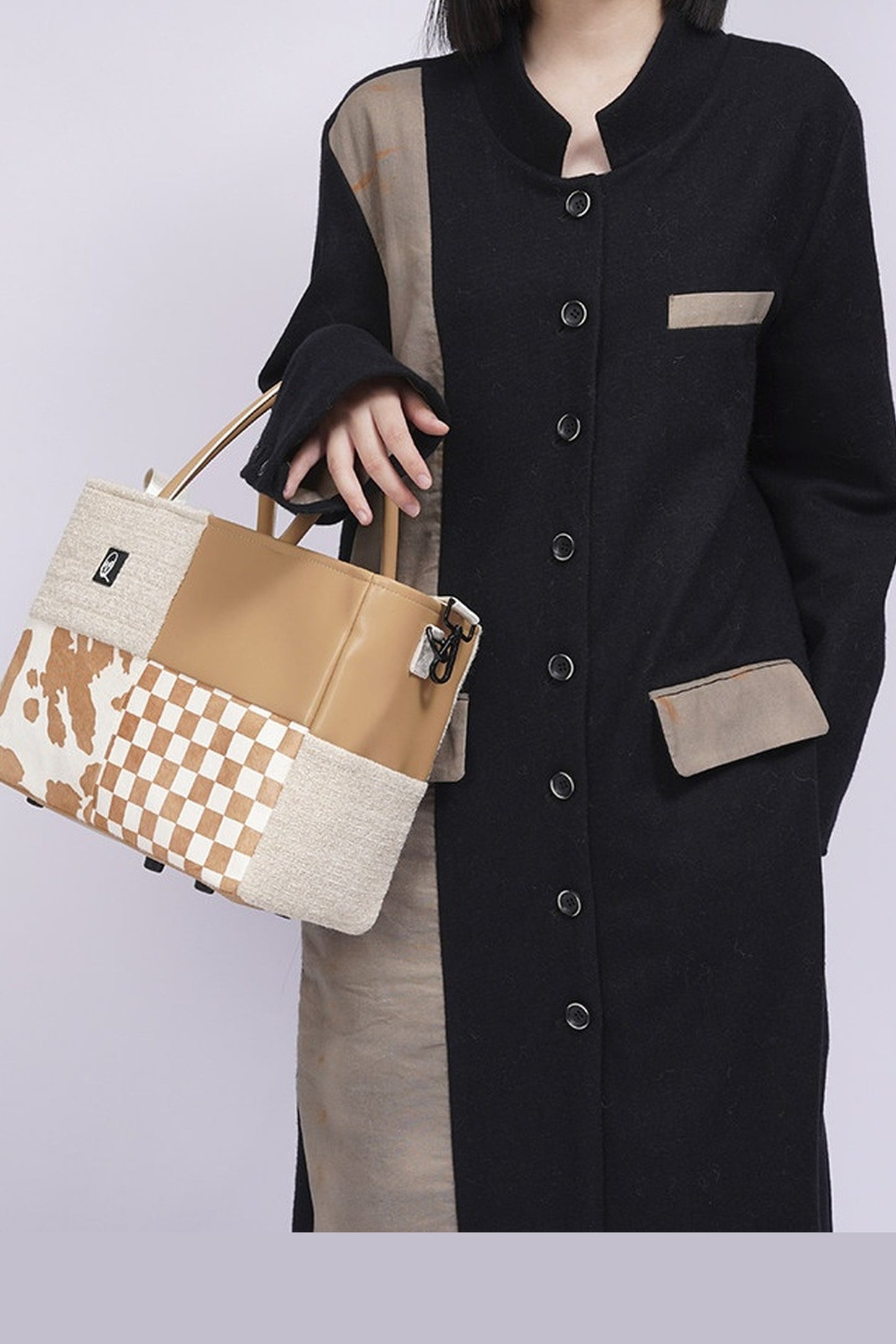 Y2K Leather Contrast Tote Bag