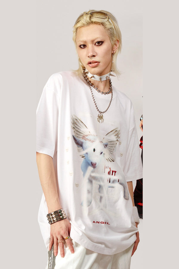 White Angel Print Cotton T-Shirt