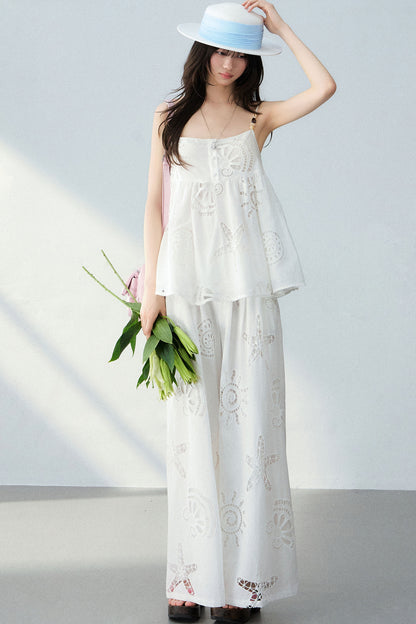 Ocean Hollow Beaded Camisole and Pants Set-Up