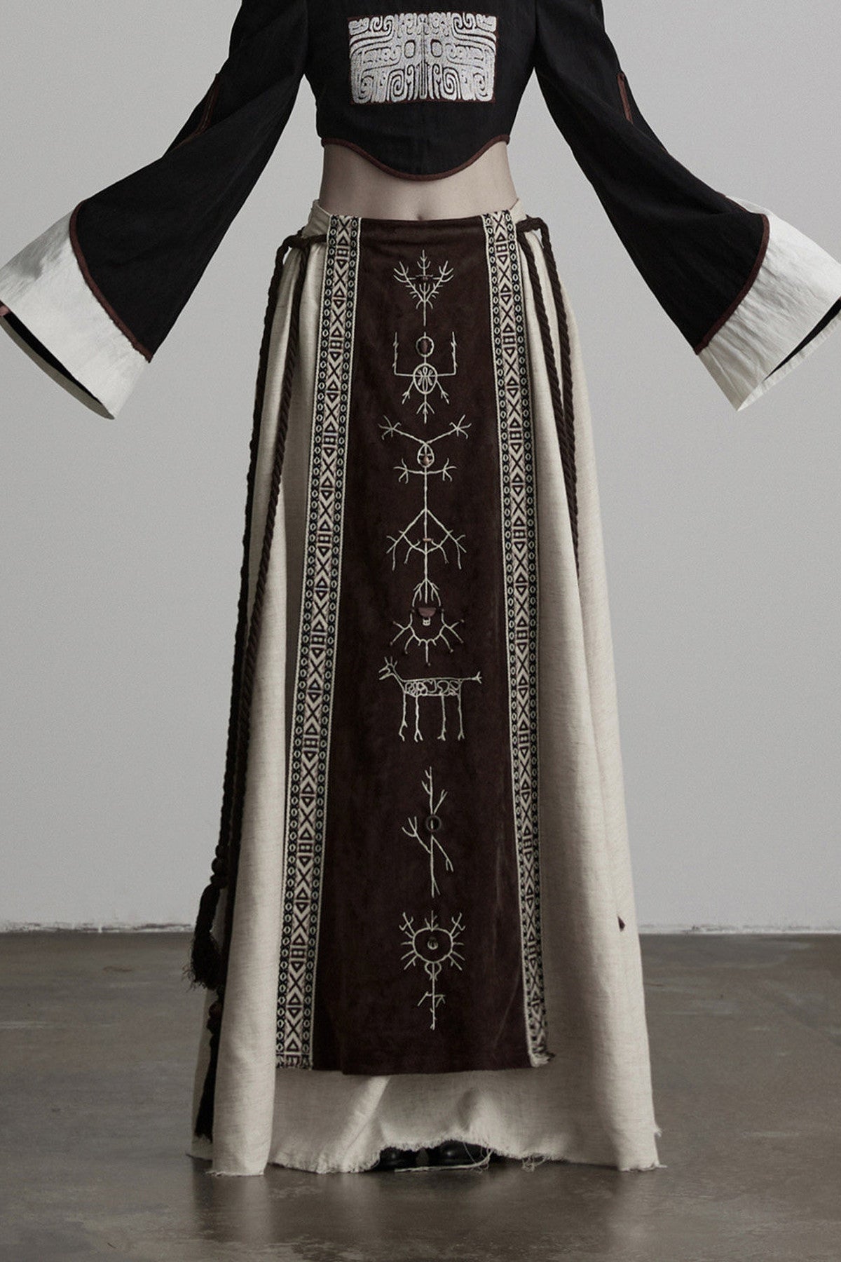 Embroidered Suede Panel Skirt