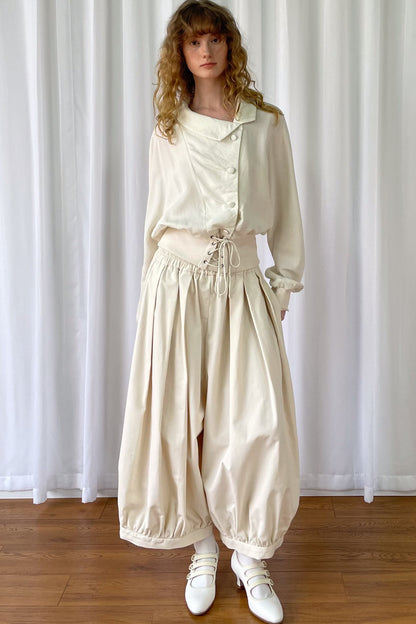 Beige Wide-Leg Lantern Pants