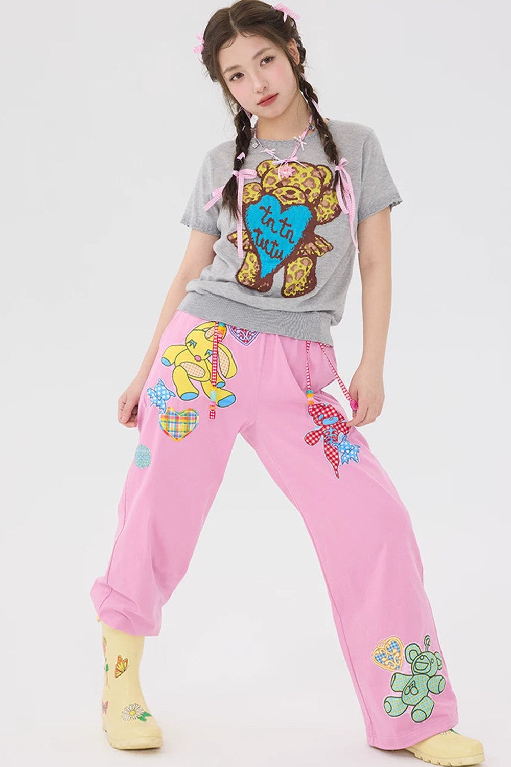 Pantalon de jogging rose à empiècements