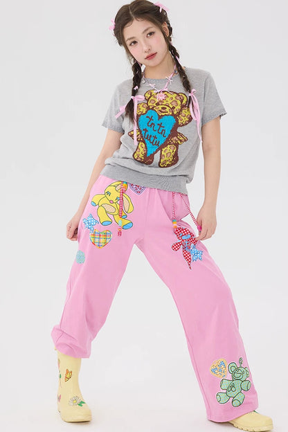 Pantalon de jogging rose à empiècements
