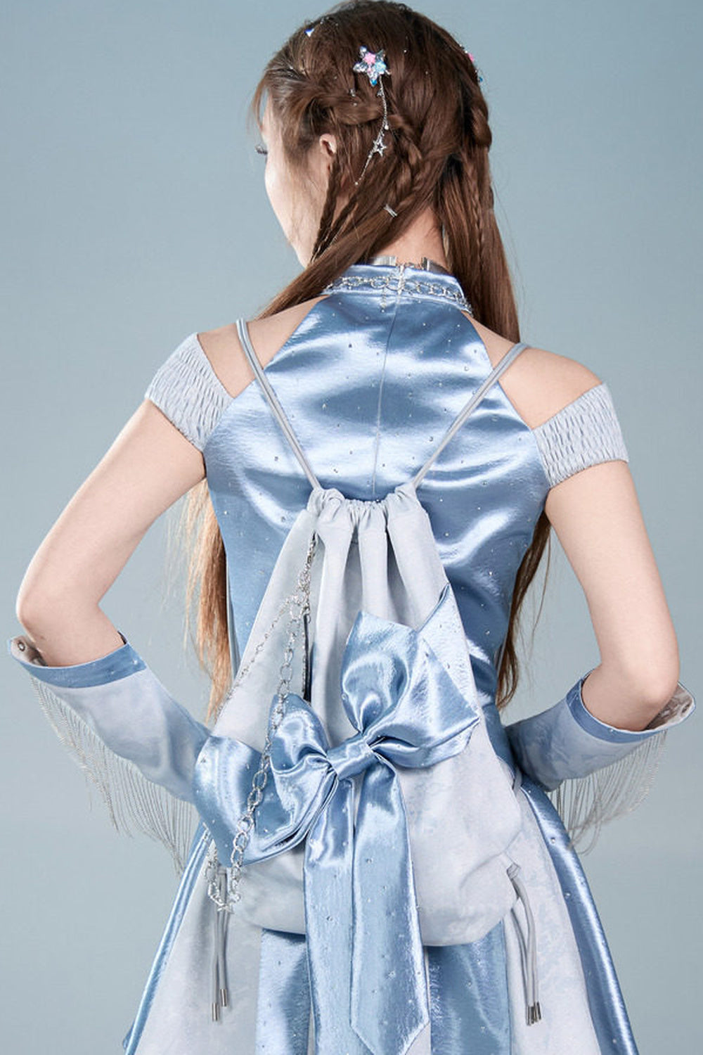 Y2K Futuristic Blue Large Bow Backpack Set-Up