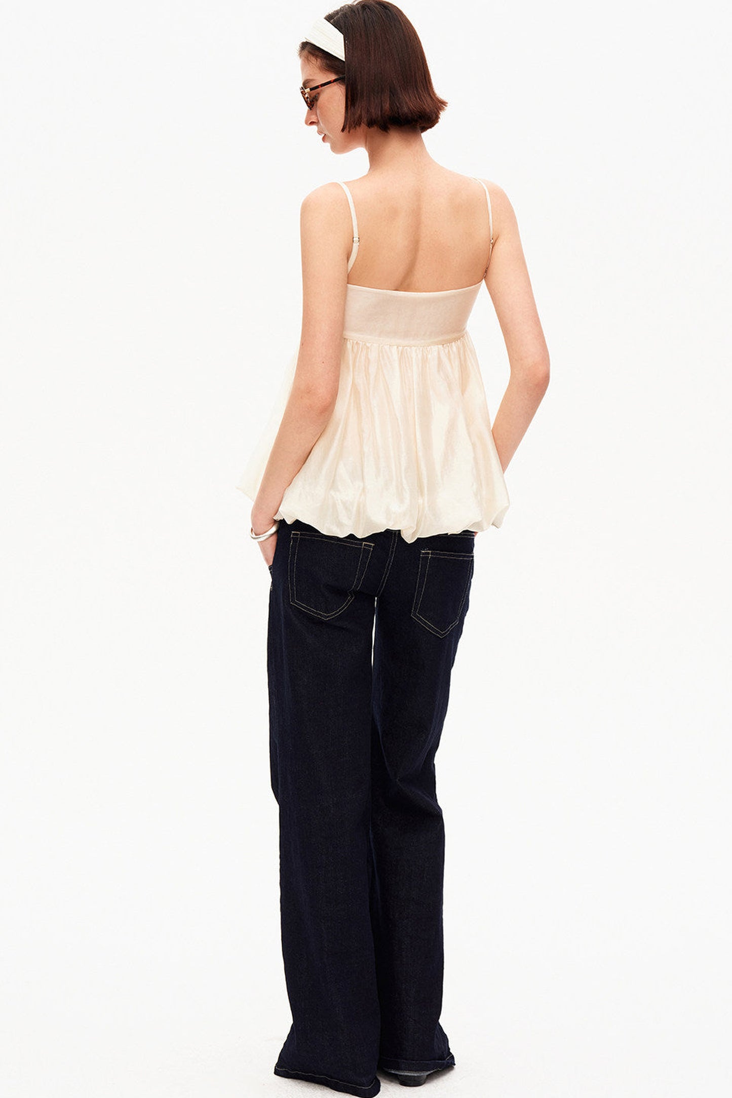 Tencel Knotted Strap Ruffle Tube Top