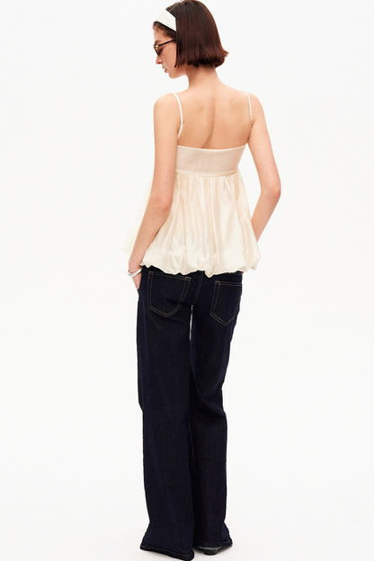 Tencel Knotted Strap Ruffle Tube Top