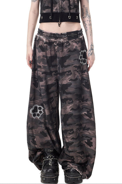 Rhinestone Rivet Scissor-Leg Sweatpants