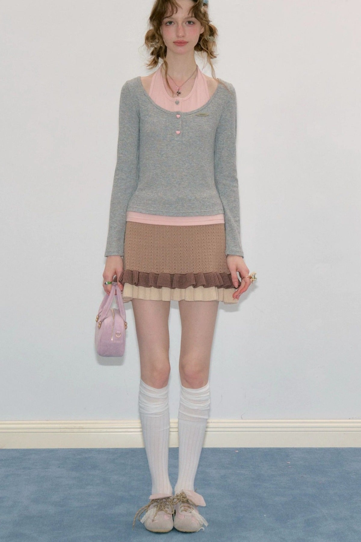 Layered-Look Long Sleeve Knit Top