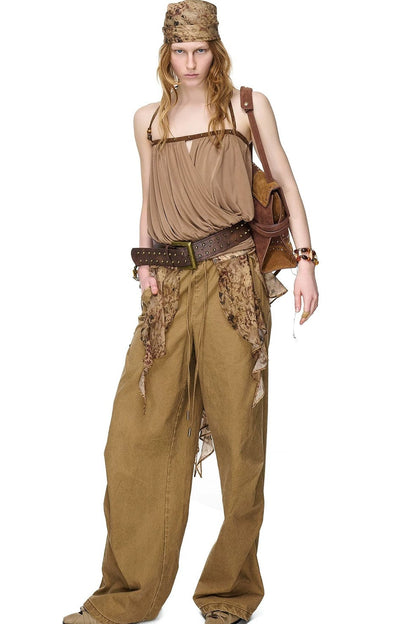 Pleated Beaded One-Shoulder Top