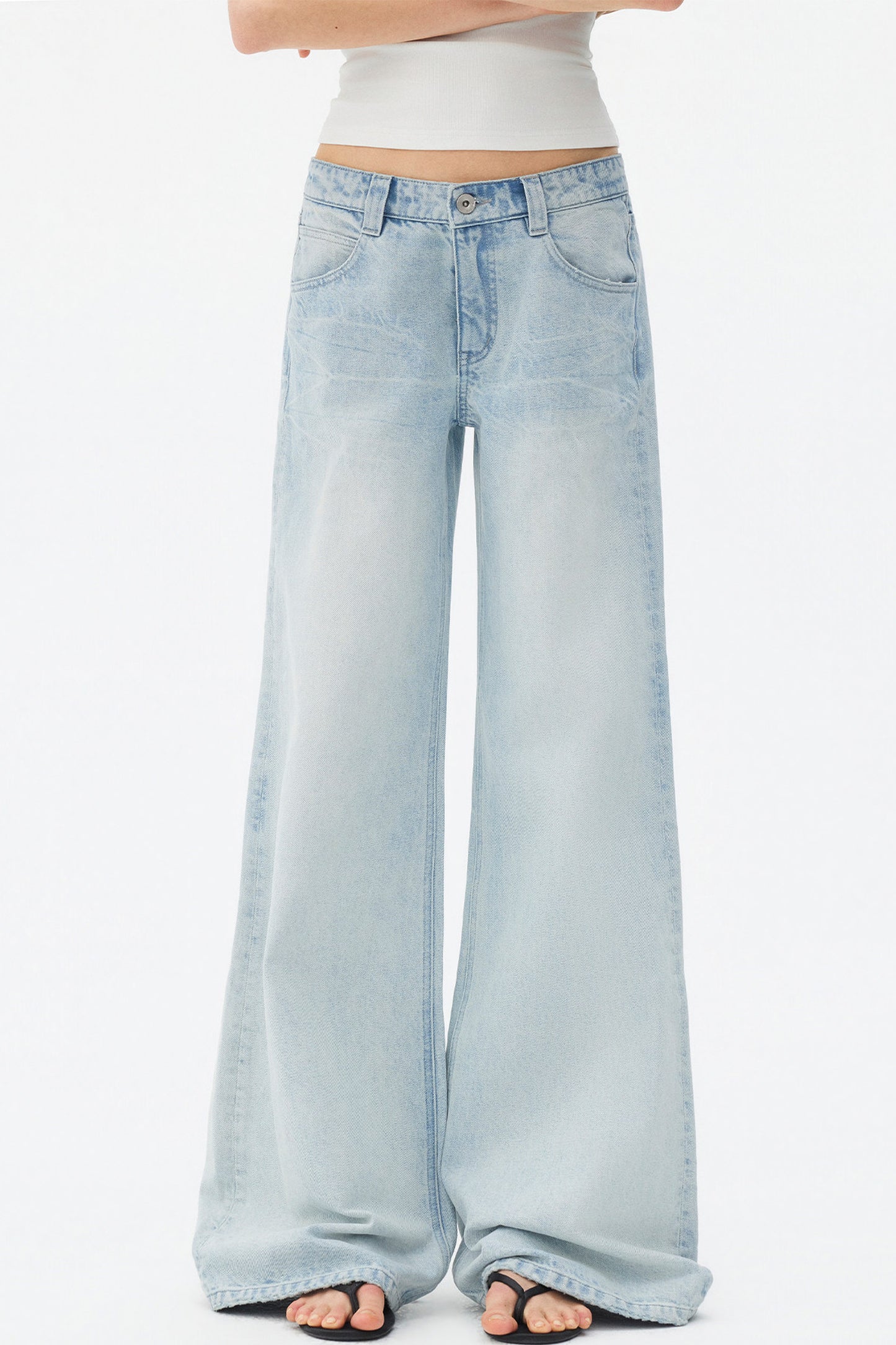 Light Blue Wide-Leg Denim Pants