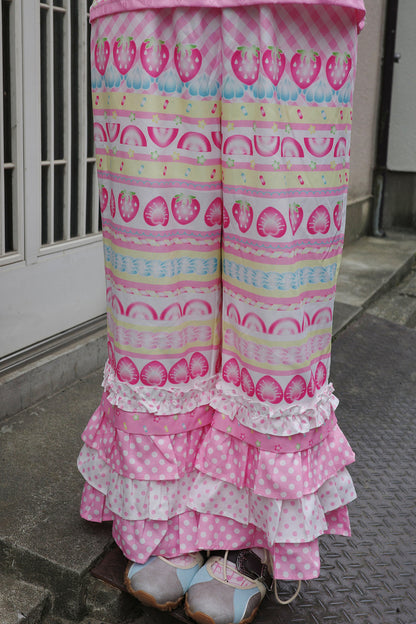 Fruit Plaid Patchwork Cake Pants