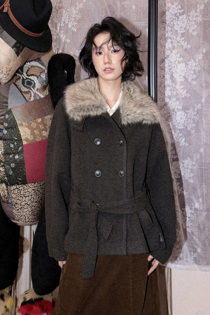 Wool Blend Fur Collar Coat
