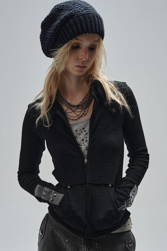 Patchwork Rivet Textured Jacket