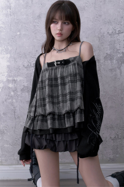 Dark Print Knitted Lantern Sleeve Cover-Up