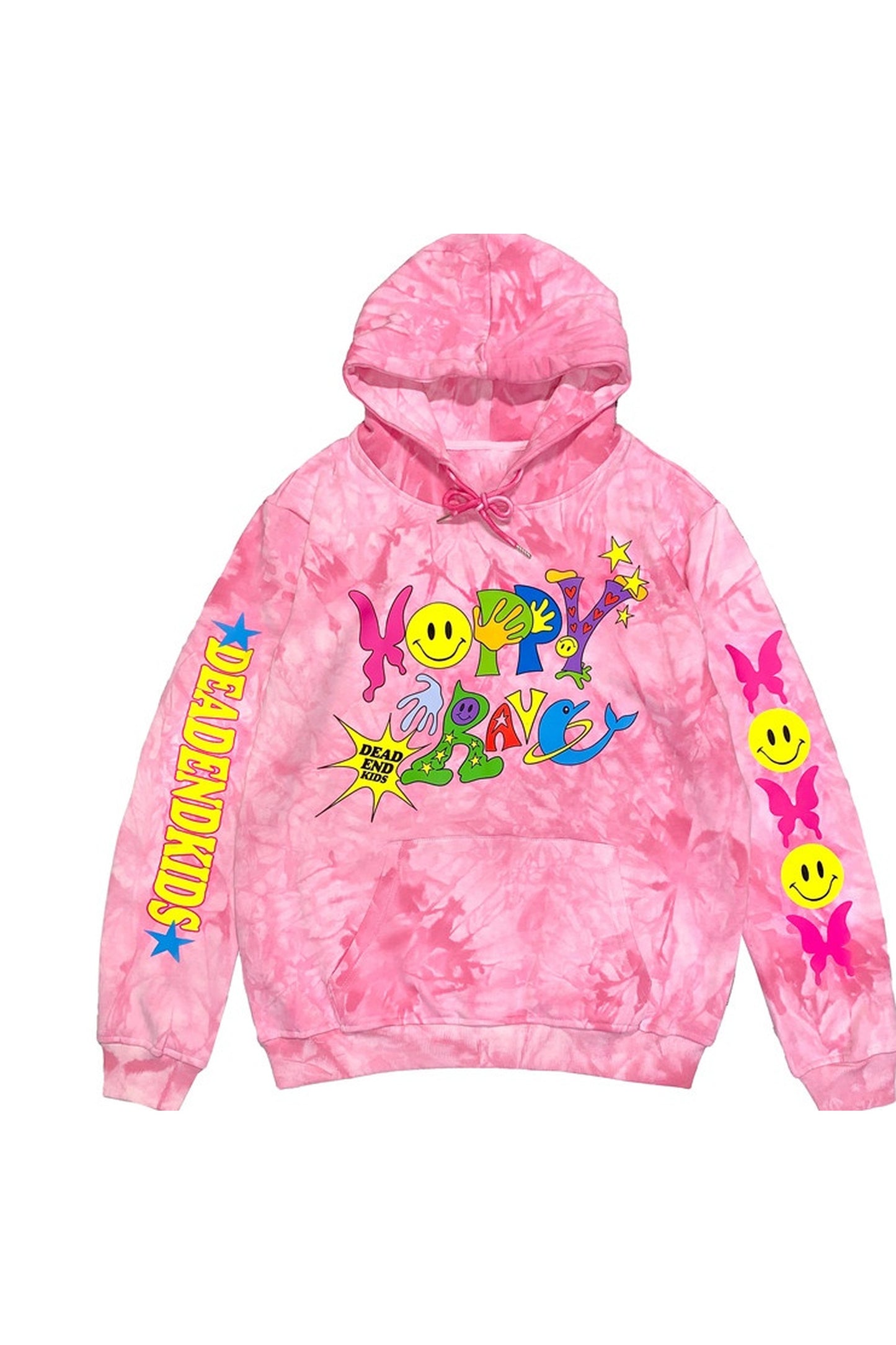 Pink Tie-Dye Smiley Face Hooded Sweatshirt