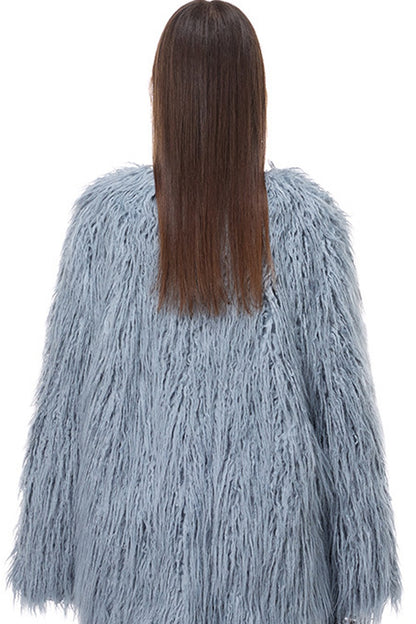 V-Neck Shaggy Contour Fur Jacket