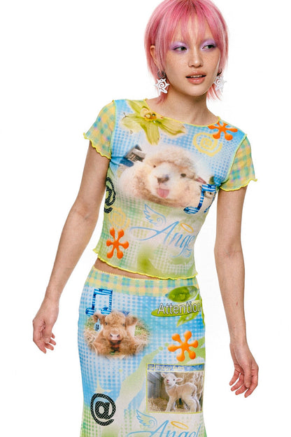 Retro Lamb Mesh Fishtail Skirt Set-Up