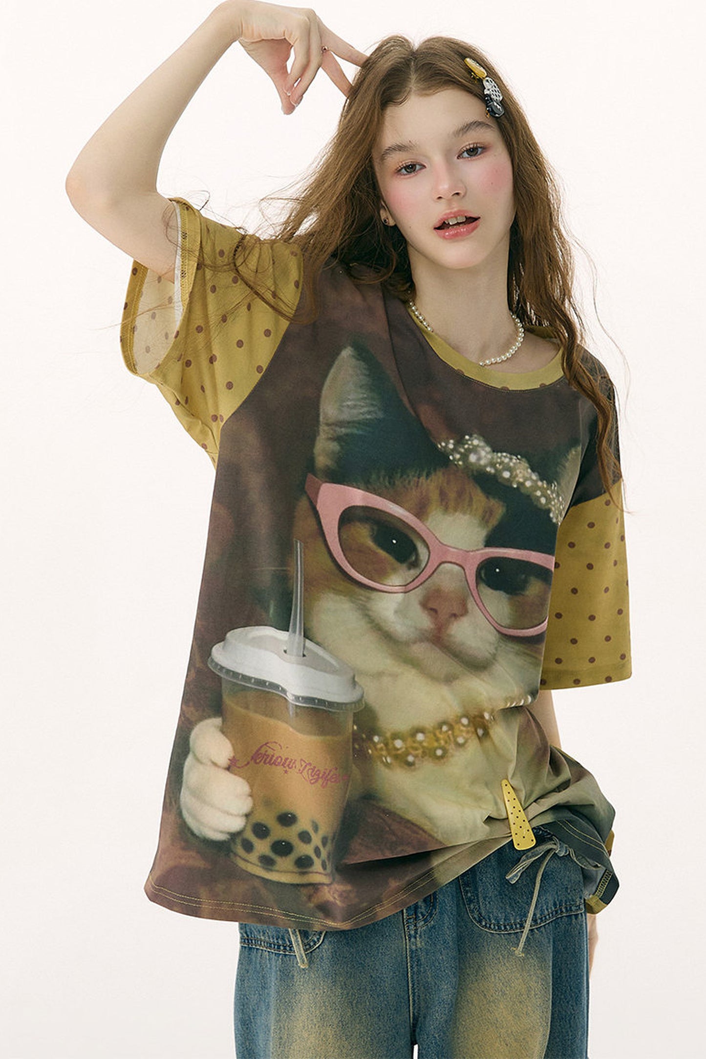 Cat Print Loose T-Shirt
