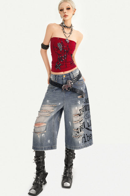 Red Gothic Studded Tube Top
