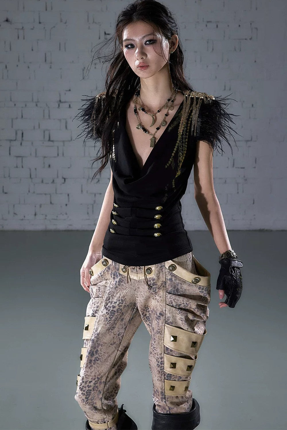 Gold Foil Feather Fringe Vest
