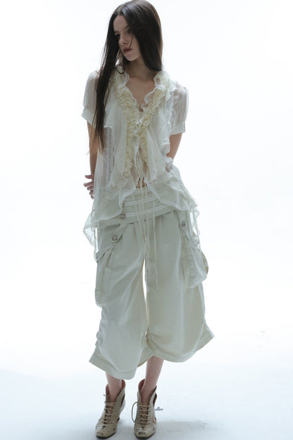 Textured Gauze Ruffled Blouse