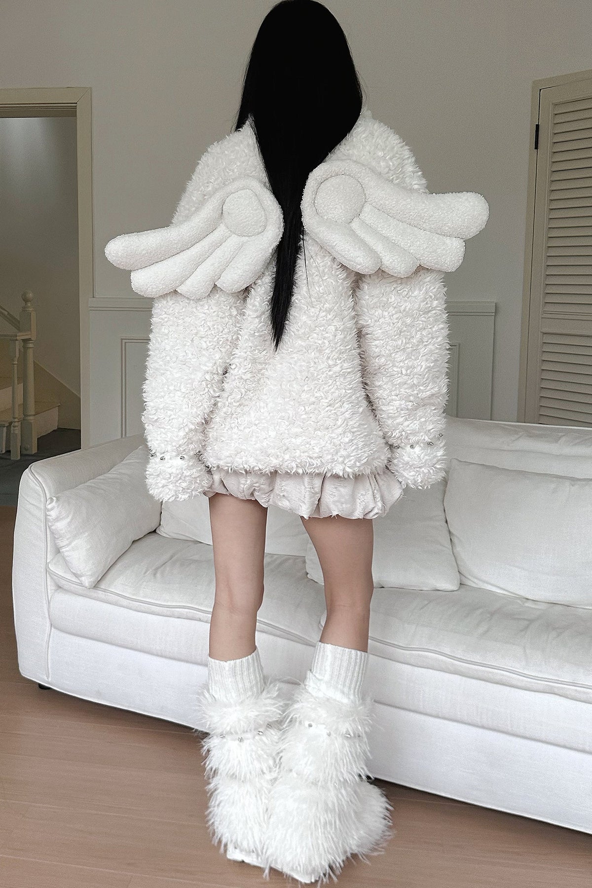 Detachable Angel Wings Furry Coat